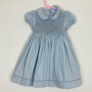 Luli & Me pale blue Peter Pan collar smocked floral embroidered dress. Size 2T.